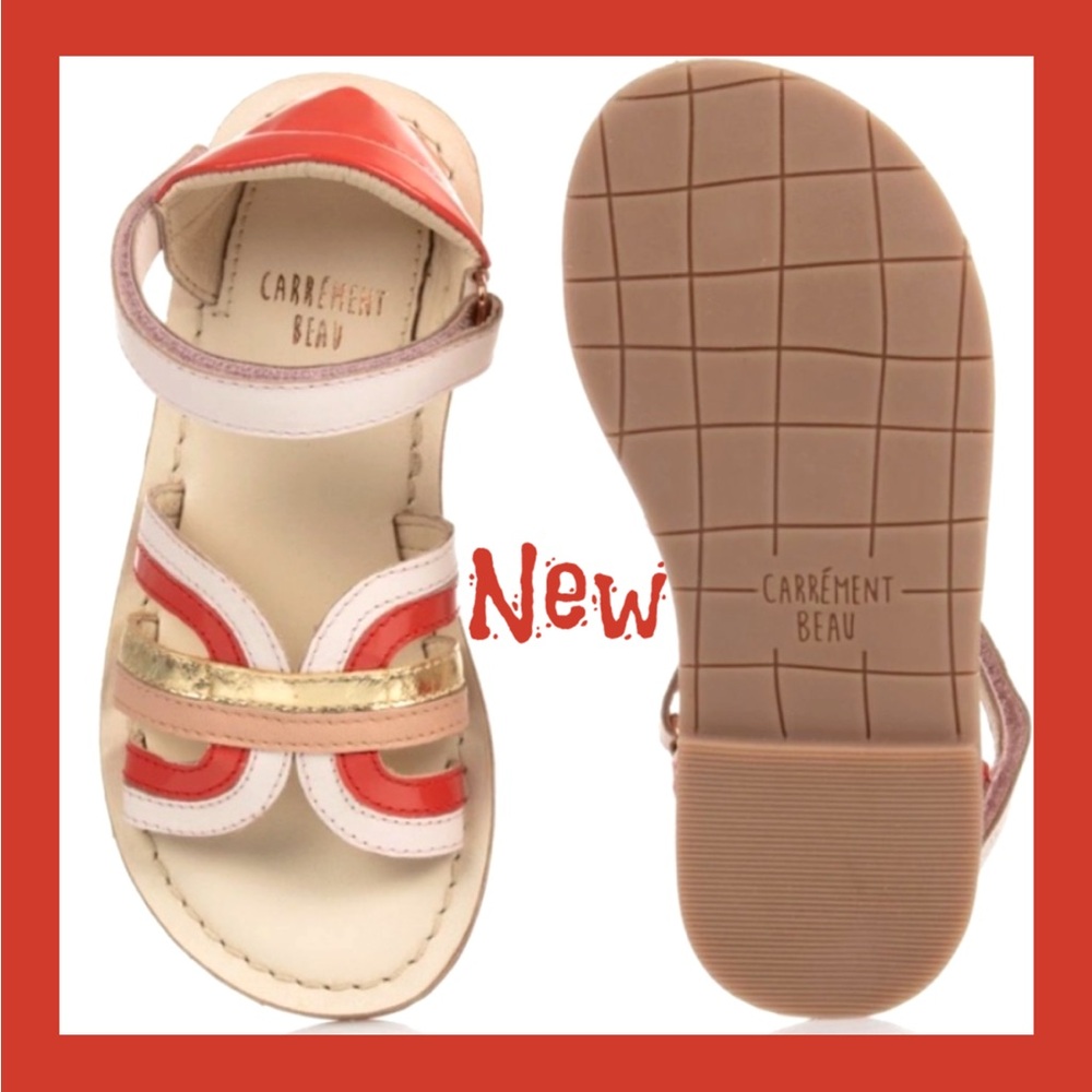CARREMENT BEAU Kids Sandals - Coral, Gold, and Cream ~ Sz 9 (25 specific)